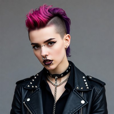 Woman with pink mohawk and piercings