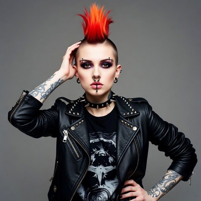 Punk woman with red mohawk