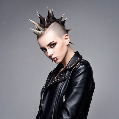 Woman with spiked mohawk leather jacket