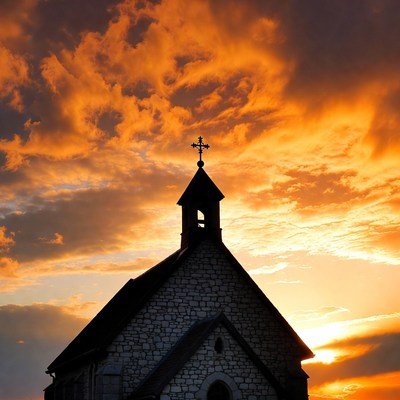 Church silhouette at sunset