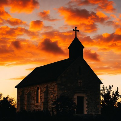 Church Silhouette Against Sunset Sky
