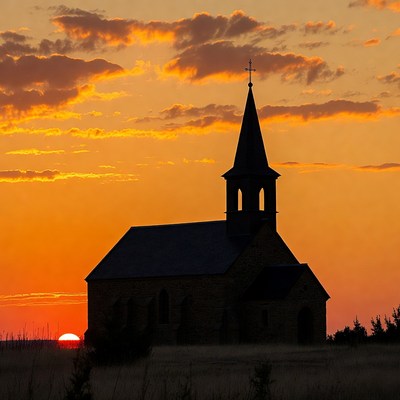 Church silhouette at sunset