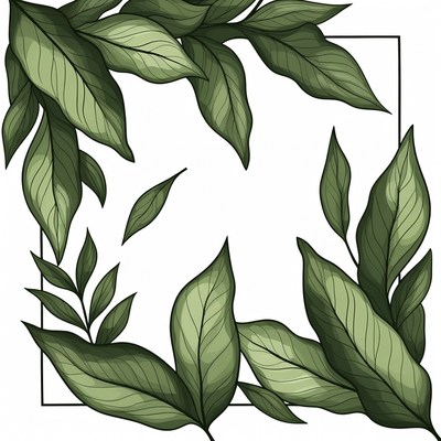 Green Leaves Illustration in Square Frame