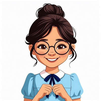 Smiling Asian girl in blue dress