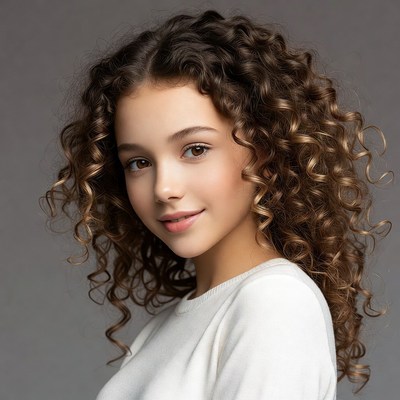 Girl with curly brown hair