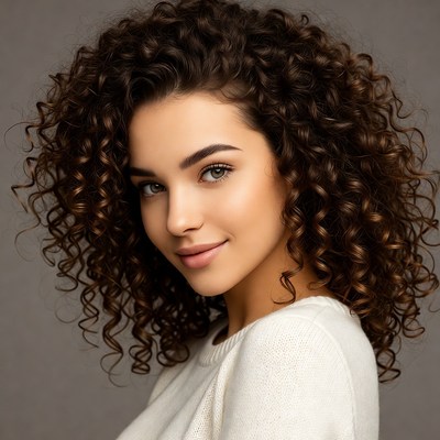 Woman with curly brown hair