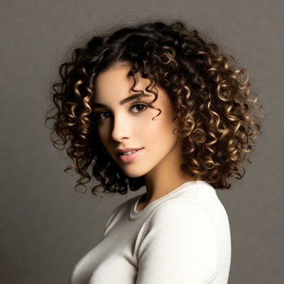 Woman with curly brown hair