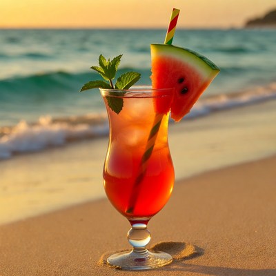 Watermelon cocktail on beach