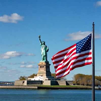 Statue of Liberty with American Flag