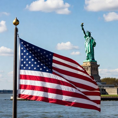 American Flag with Statue of Liberty