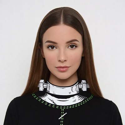 Woman wearing steampunk collar necklace