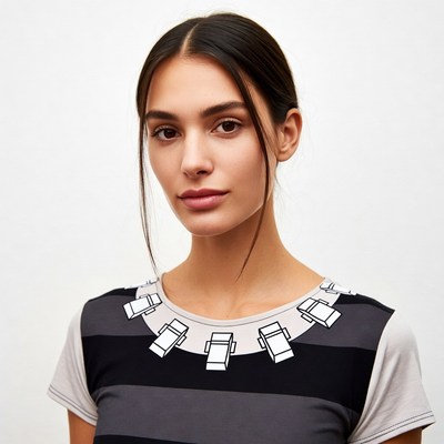 Woman in striped shirt with clip necklace