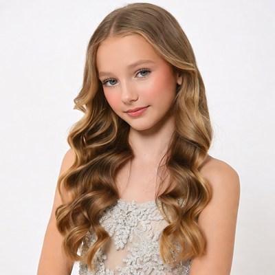 Teen girl in lace dress smiling