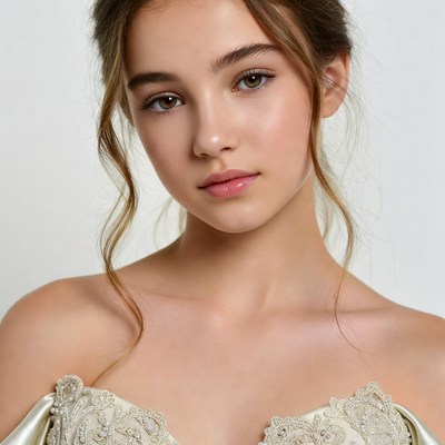 Young woman in beaded off-shoulder dress