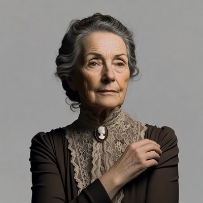 Elderly woman in Victorian lace dress