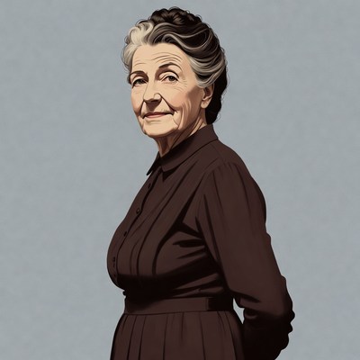 Elderly woman in brown dress