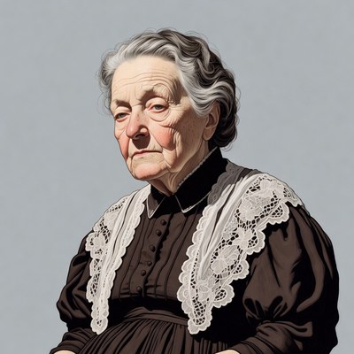 Elderly woman in vintage lace dress