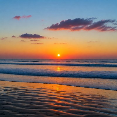 Sunset over ocean waves