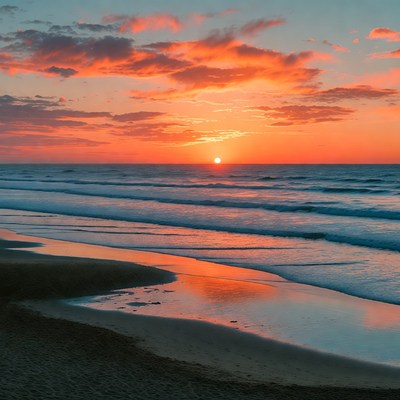 Sunset over ocean beach