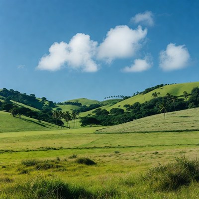Green hills with palm trees