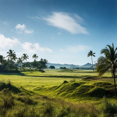 Tropical Green Hills with Palm Trees