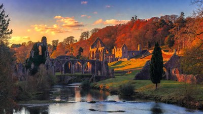 Tintern Abbey ruins at sunset