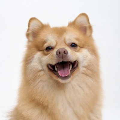 Smiling Pomeranian on white background