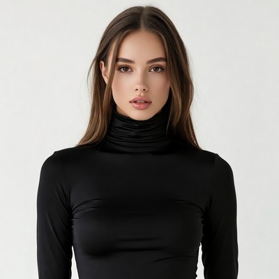 Woman in black turtleneck sweater