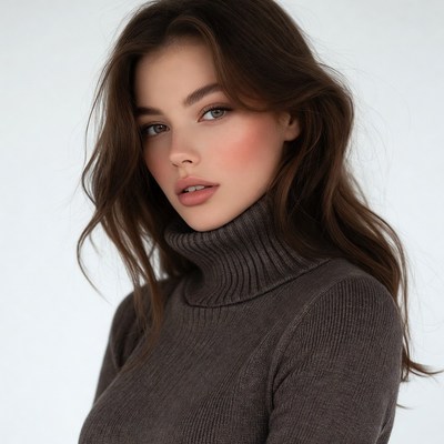 Woman in Brown Turtleneck Sweater