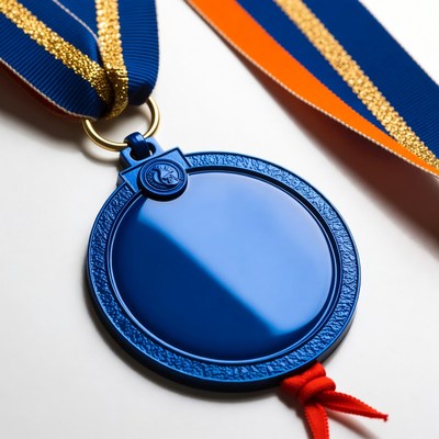 Blue Medal with Gold-Trimmed Ribbon