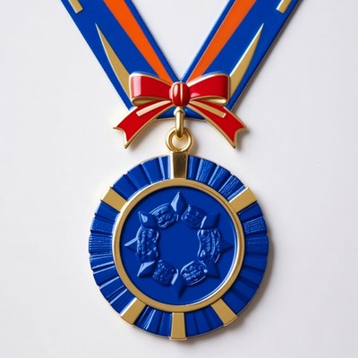 Blue Gold Medal with Ribbon