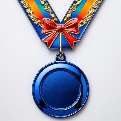 Blank Blue Medal with Ribbon