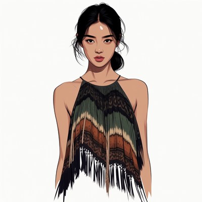 Asian woman in colorful strap dress