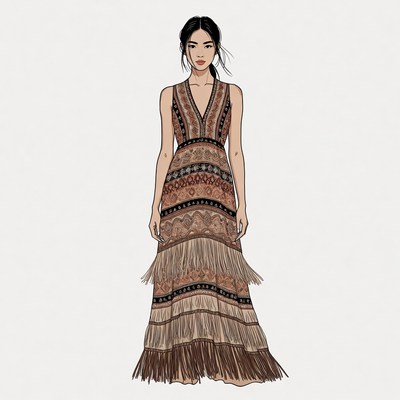 Asian woman in fringed dress
