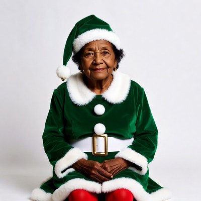 Elderly African-American woman in elf costume