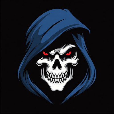 Blue Hooded Skull with Red Eyes
