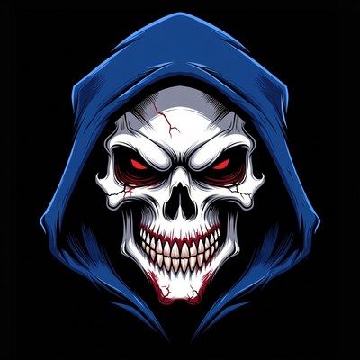 Blue Hooded Skull with Red Eyes