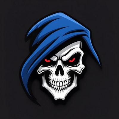 Blue Hooded Red-Eyed Skull