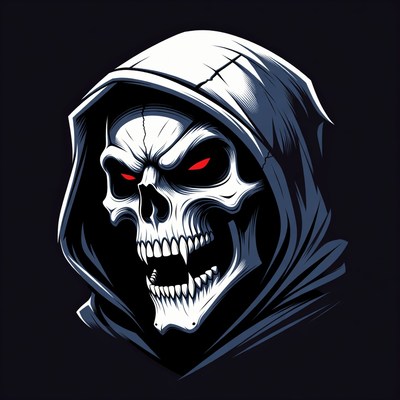 Skull in White Hood with Red Eyes