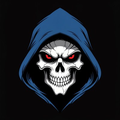 Blue Hooded Skull with Red Eyes