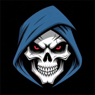 Blue Hooded Skull with Red Eyes