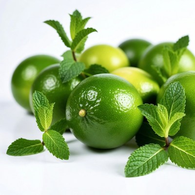 Fresh Limes with Mint Leaves