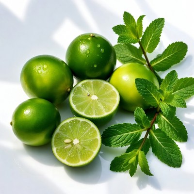 Fresh limes with mint leaves