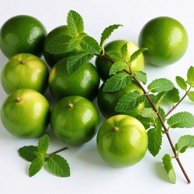 Fresh Limes with Mint Leaves