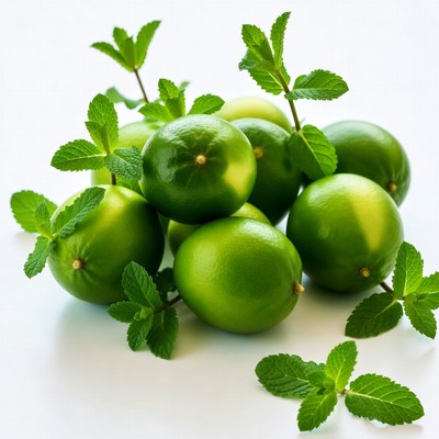 Fresh Limes with Mint Leaves