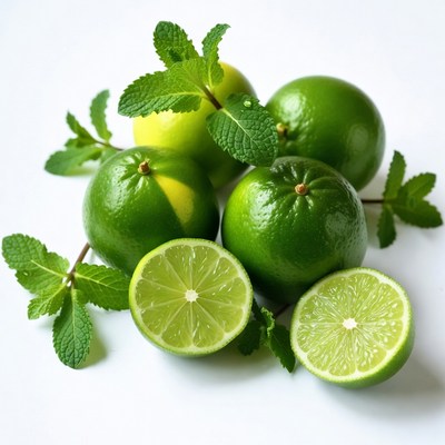 Fresh Limes with Mint Leaves