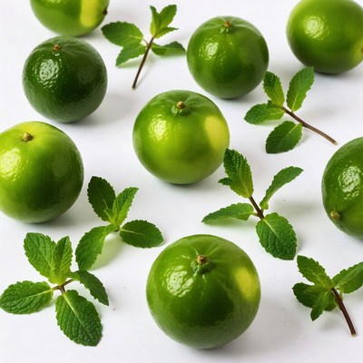 Fresh Limes with Mint Leaves