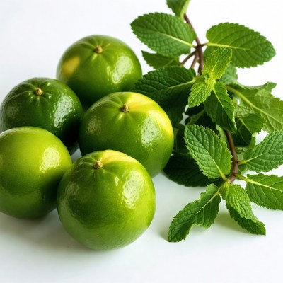 Fresh limes with mint leaves