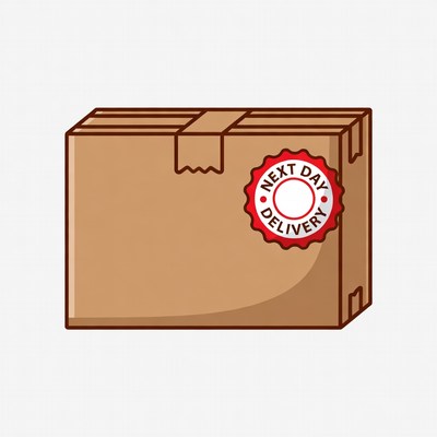 Cardboard Box with Next Day Delivery Sticker