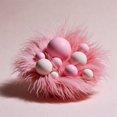 Pink Furry Nest with Balls
